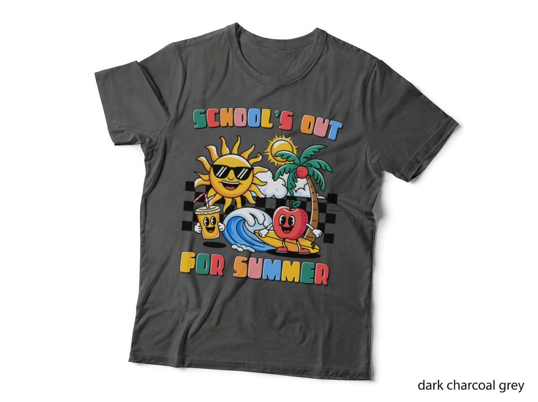 School's Out for Summer Teacher T-Shirt, Summer Fun with Sun Wave Palm Tree