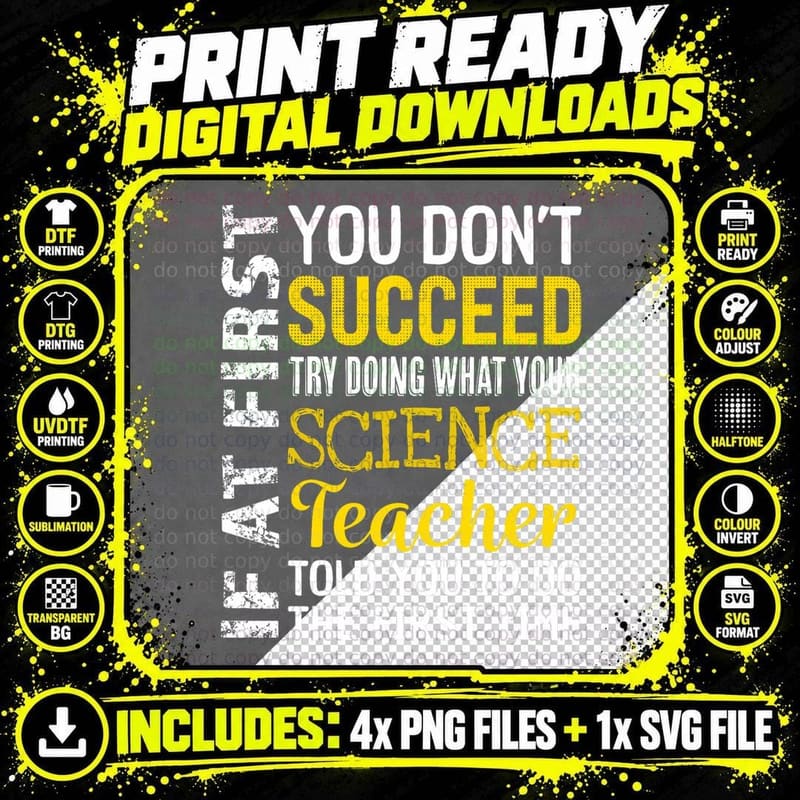 Science Teacher If at First You Don't Succeed Png SVG Digital Bundle