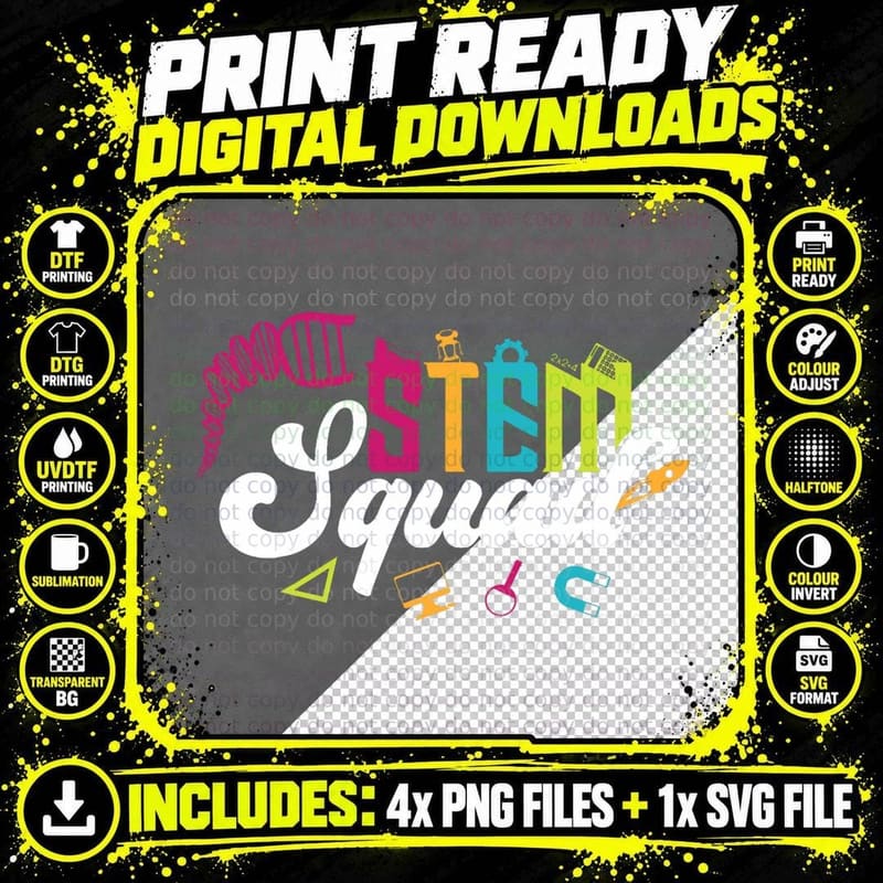 Science Technology Engineering Math Teacher - STEM Squad Png SVG Digital Bundle