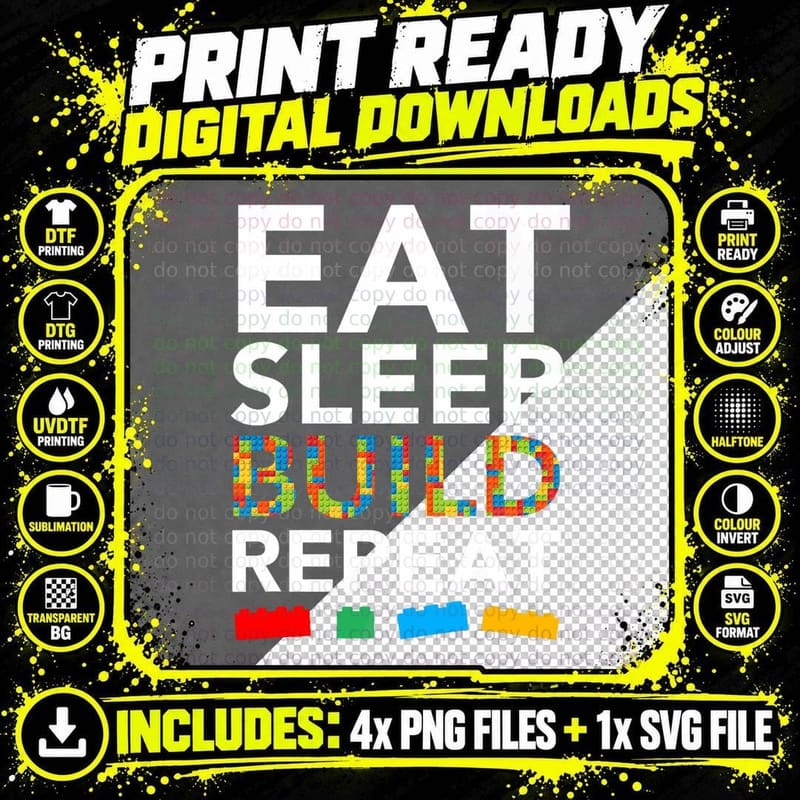 Sleep Eat Build Repeat Building Blocks Bricks Master Png SVG Digital Bundle
