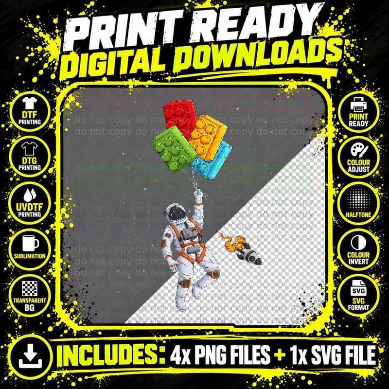 Space Astronaut Master Builder Funny Building Blocks Png SVG Digital Bundle