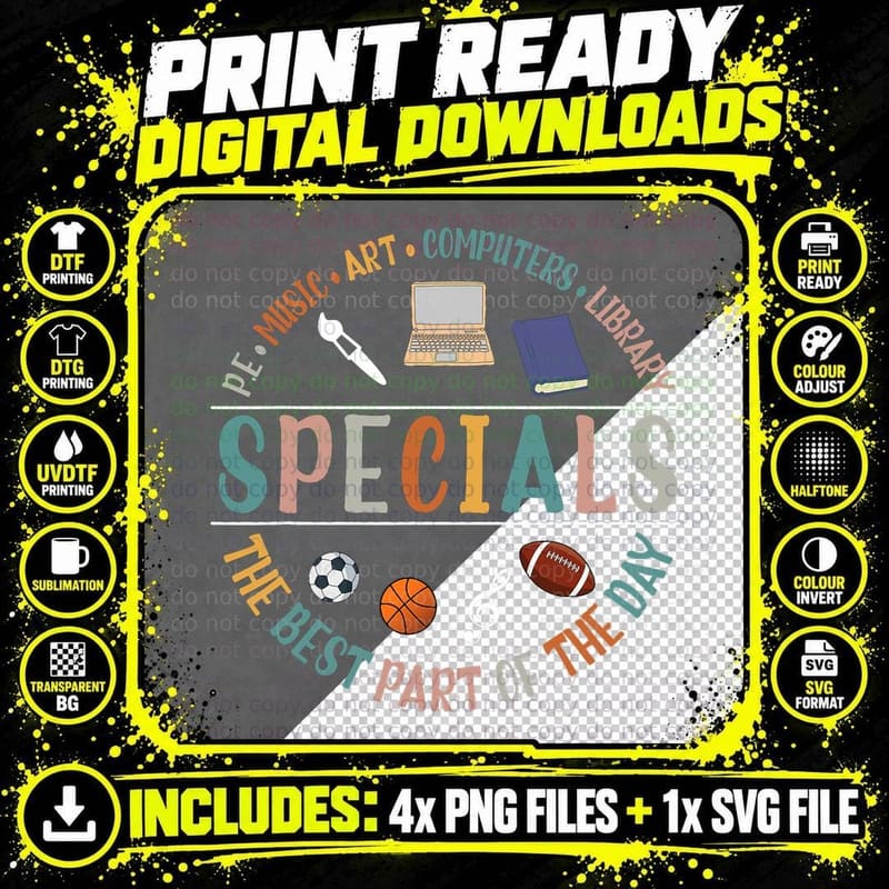 Special Teacher Music Art Computers Library T-Shirt Png SVG Digital Bundle