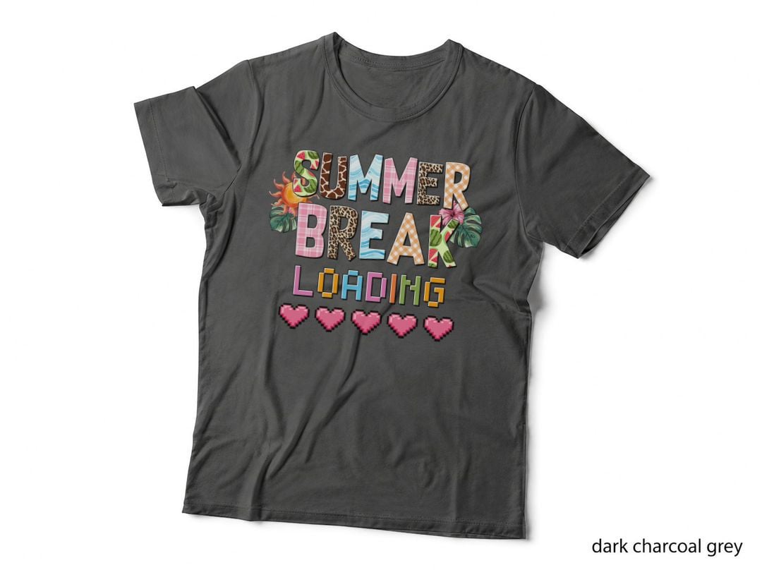 Summer Break Loading Teacher T-Shirt, Summer Break Loading Hearts Graphic Tee