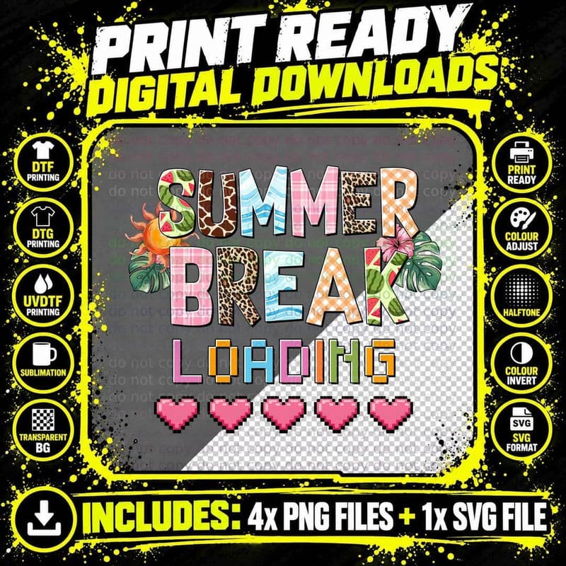 Summer Break Loading Teacher T-Shirt Png SVG Digital Bundle