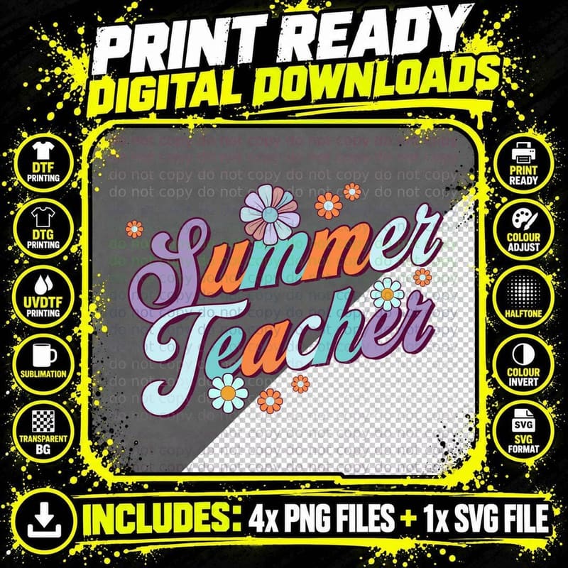 Summer Teacher T-Shirt, Summer Teacher Floral Design Png SVG Digital Bundle