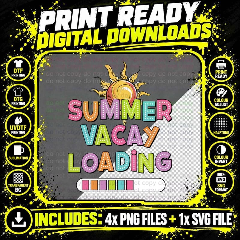 Summer Vacay Loading Teacher T-Shirt Png SVG Digital Bundle
