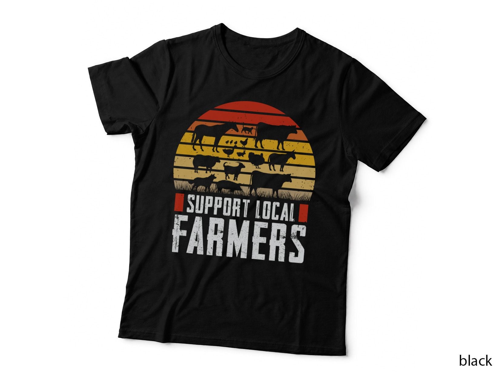 Support Local Farmers Farmer T-Shirt, Farm Animals Silhouette Sunset Graphic