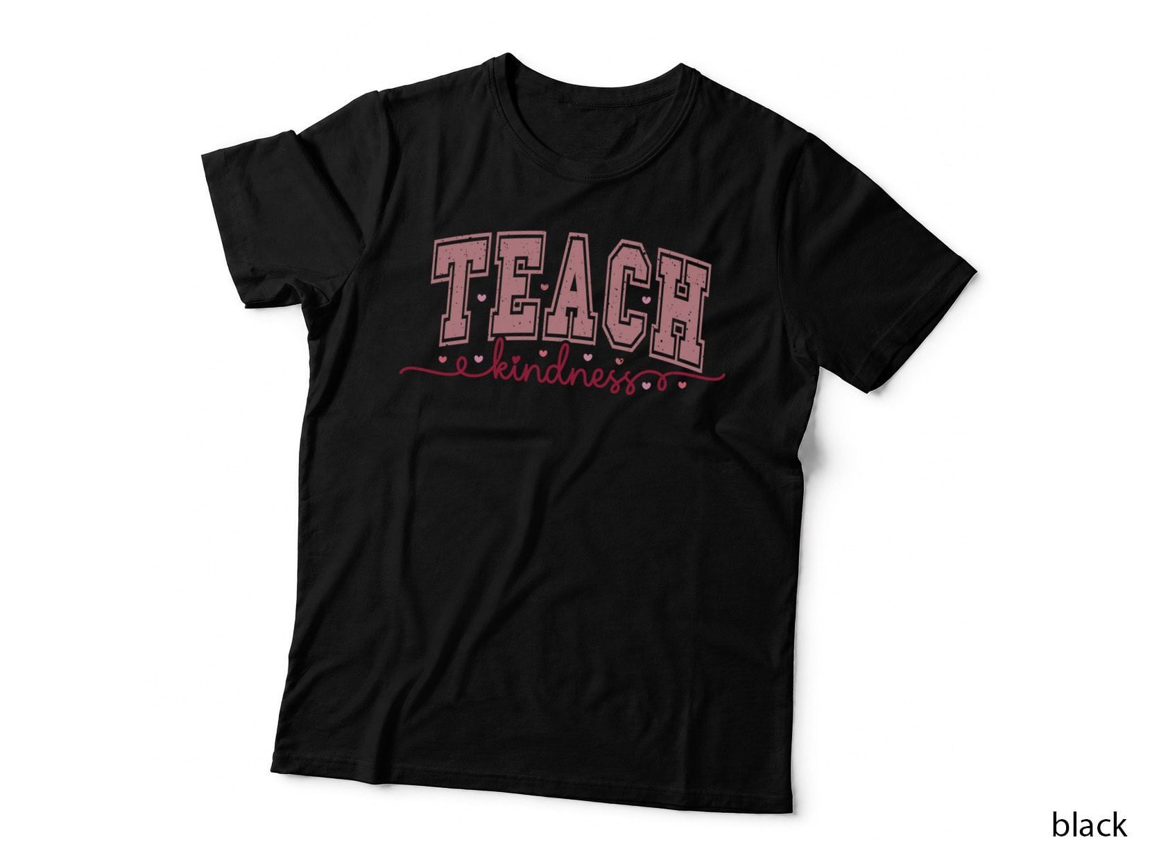 Teach Kindness Pink Outline Distressed Hearts Teacher Appreciation T-Shirt