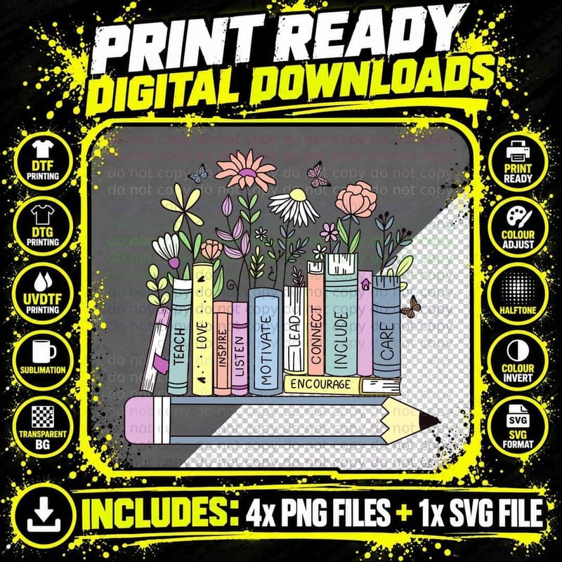 Teach Love Inspire Listen Motivate Lead Connect Include Png SVG Digital Bundle