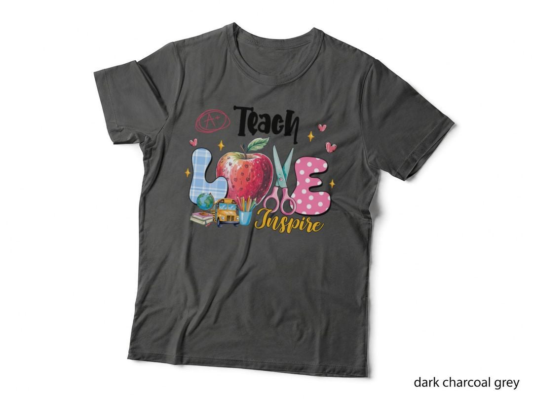 Teach Love Inspire Teacher T-Shirt, School-Themed Illustration with Graphic Tee
