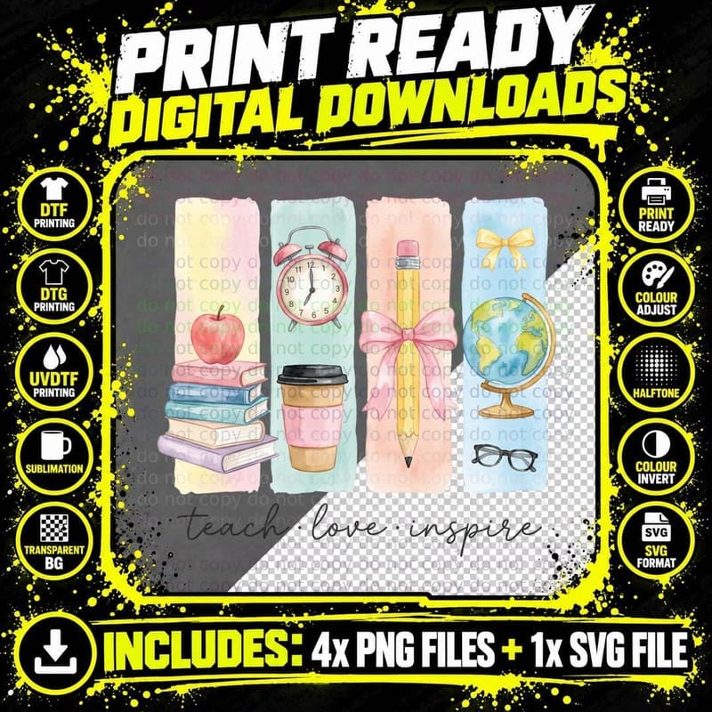 Teach, Love, Inspire Back to School T-Shirt Png SVG Digital Bundle