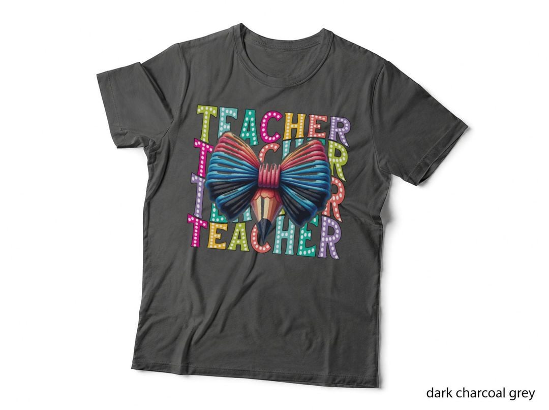 Teacher Back to School T-Shirt, Colorful Bow Pencil Illustration Graphic Tee