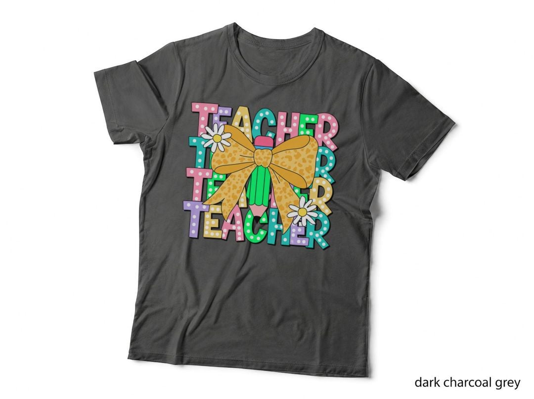 Teacher Back to School T-Shirt, Colorful Polka Dot Teacher Bow Graphic Tee