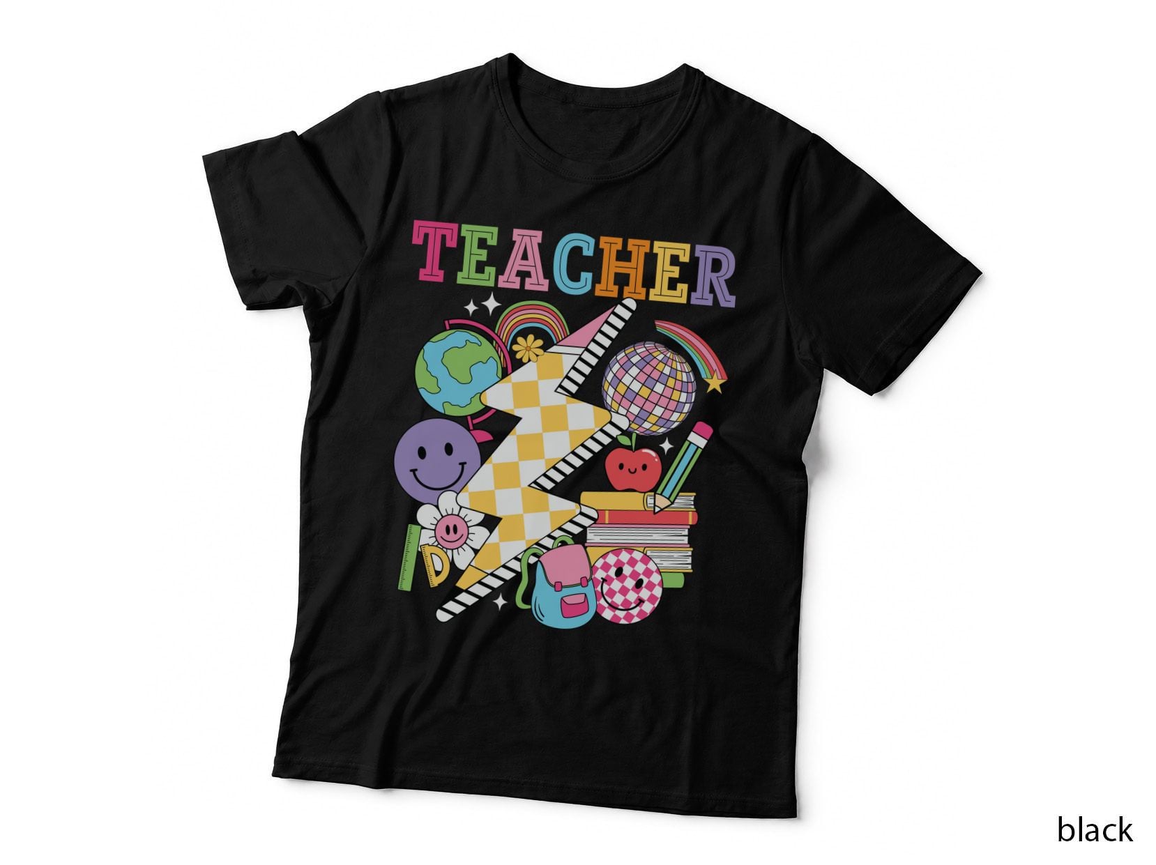 Teacher Back to School T-Shirt, Colorful School Supplies with Graphic Tee