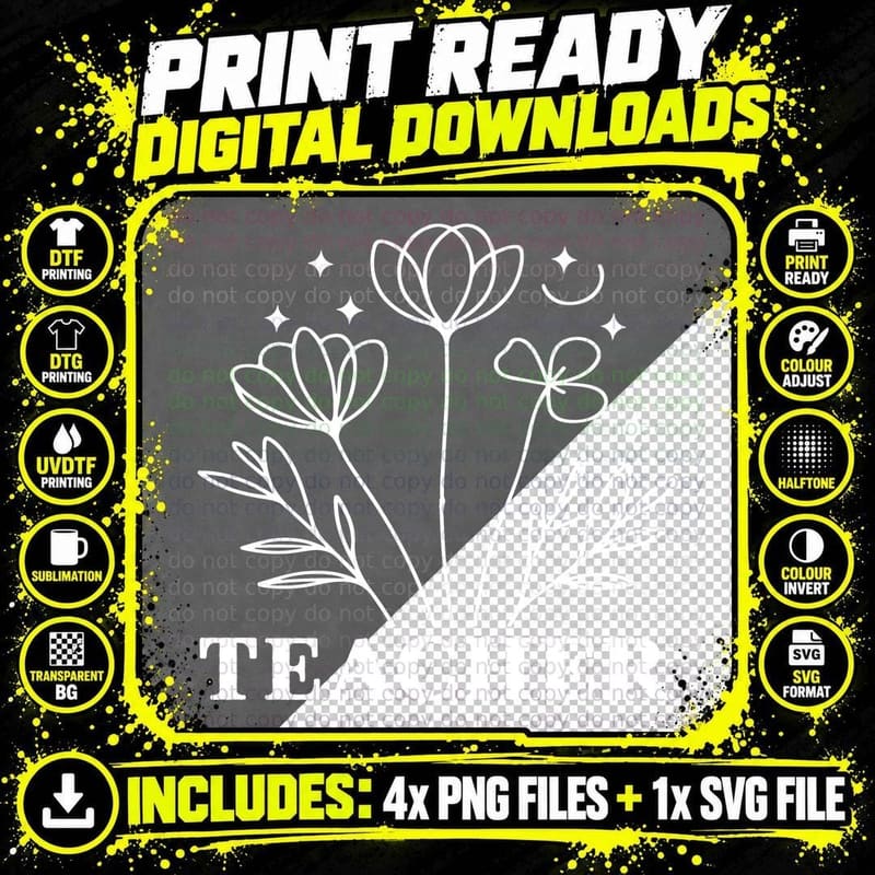 Teacher Back to School T-Shirt, Floral Teacher Png SVG Digital Bundle