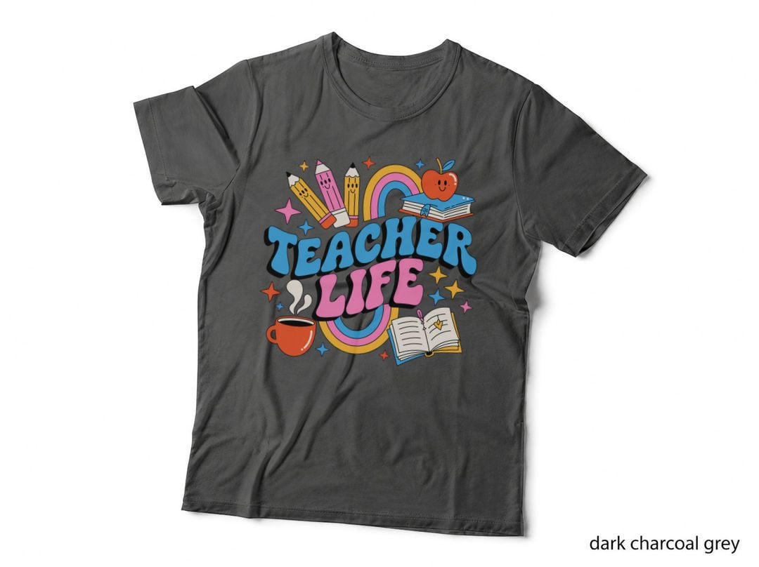 Teacher Life Back to School T-Shirt, Colorful Pencils Books Rainbow Stars