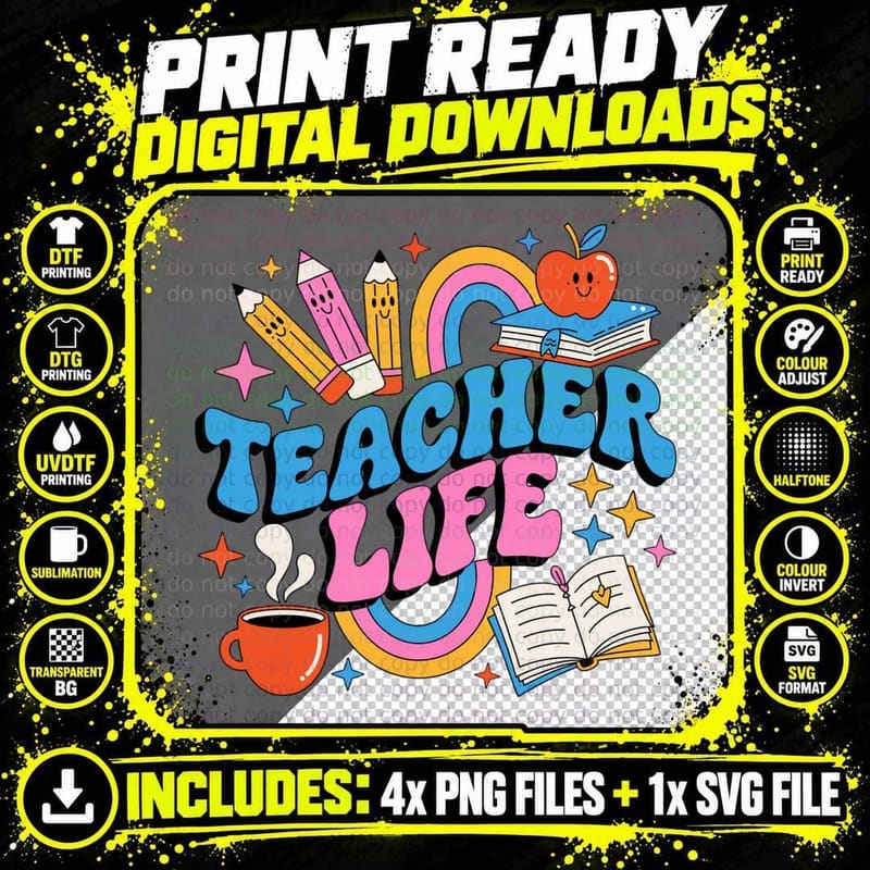 Teacher Life Back to School T-Shirt Png SVG Digital Bundle