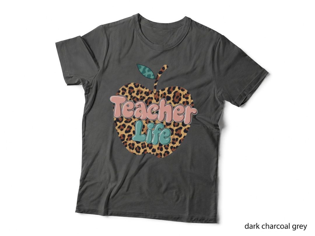 Teacher Life Back to School T-Shirt, Leopard Print Apple Graphic Tee
