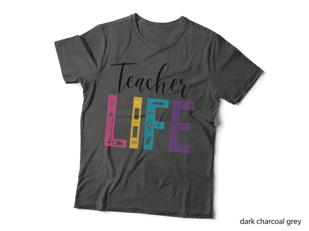 Teacher Life Teacher T-Shirt, Colorful School Supplies Graphic Tee