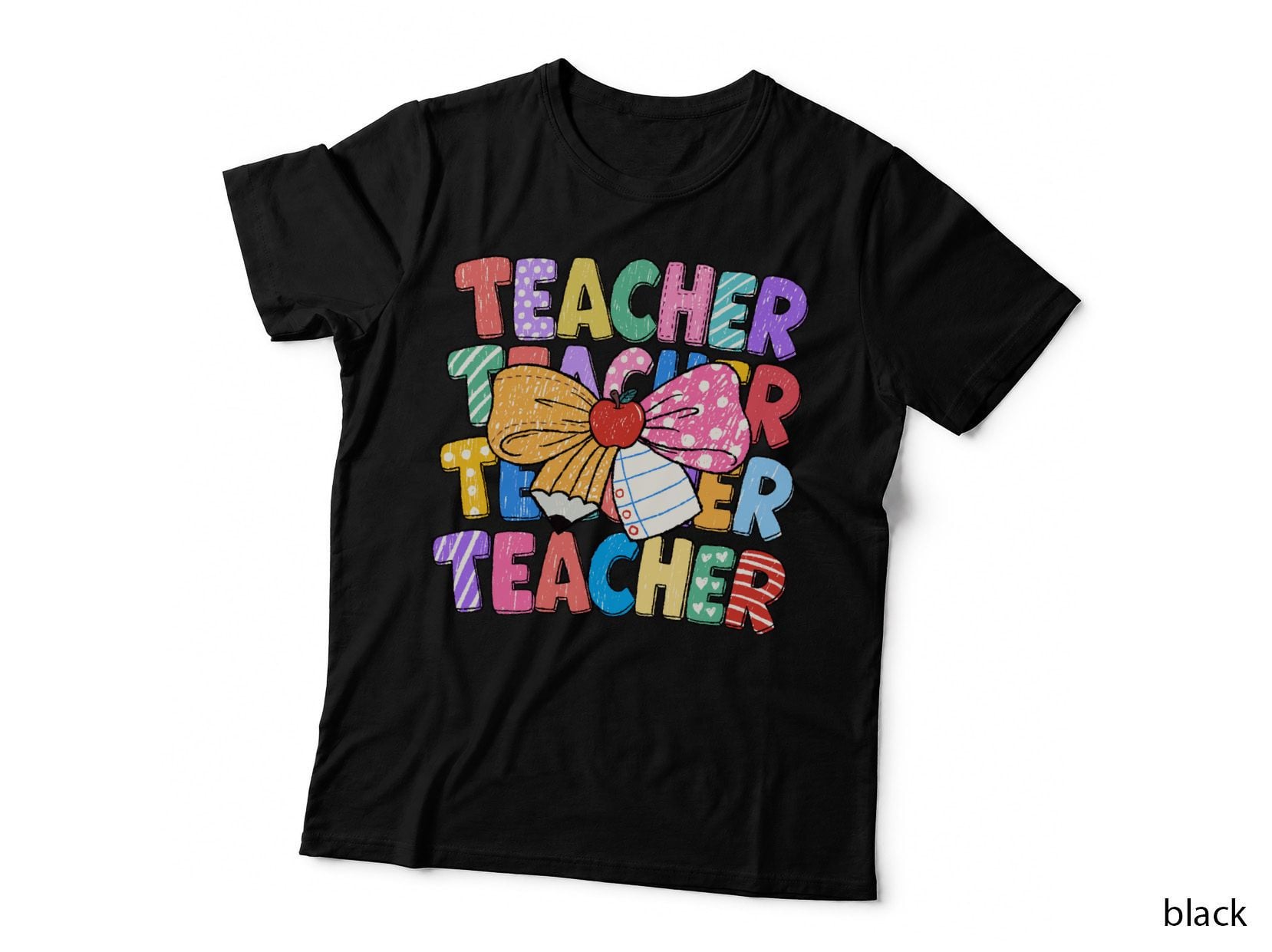 Teacher School Grade Level T-Shirt, Colorful Teacher Bow Pencil Apple Graphic