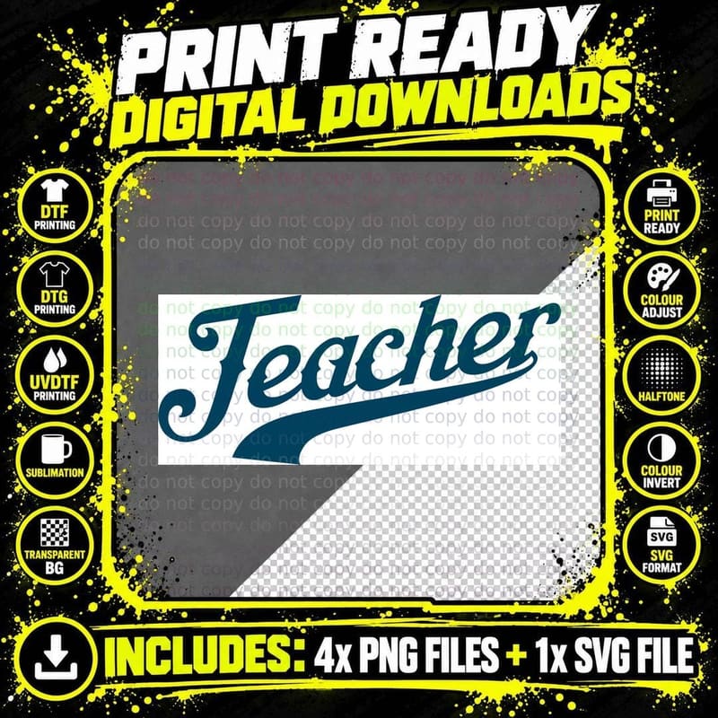 Teacher Script Blue Elegant Cursive Design T-Shirt Png SVG Digital Bundle