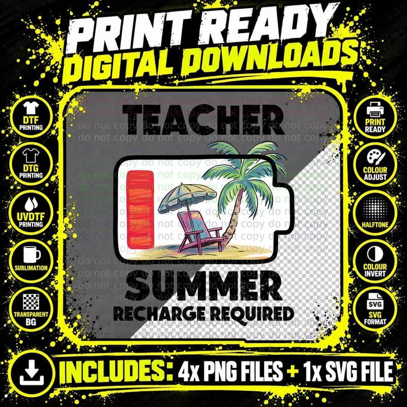 Teacher Summer Recharge Required Teacher T-Shirt Png SVG Digital Bundle