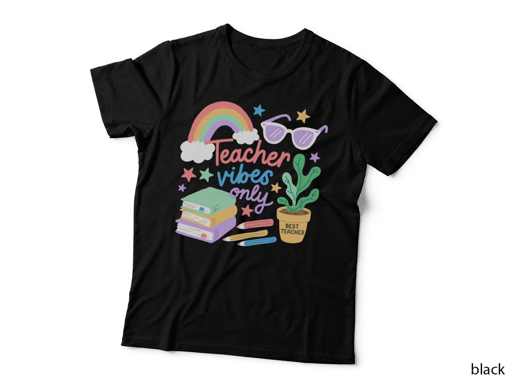 Teacher Vibes Only Teacher T-Shirt, Teacher-Themed Illustration with Graphic