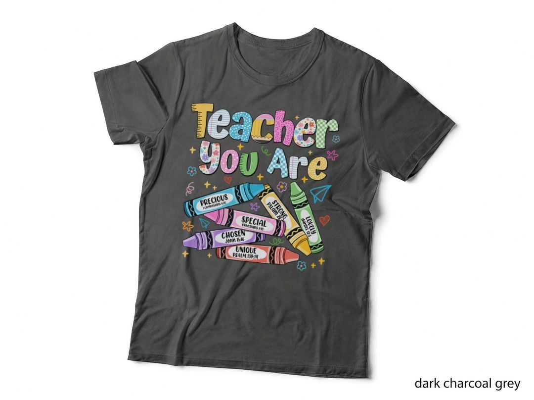 Teacher You Are Back to School T-Shirt, Crayon Stack with Bible Verses Graphic