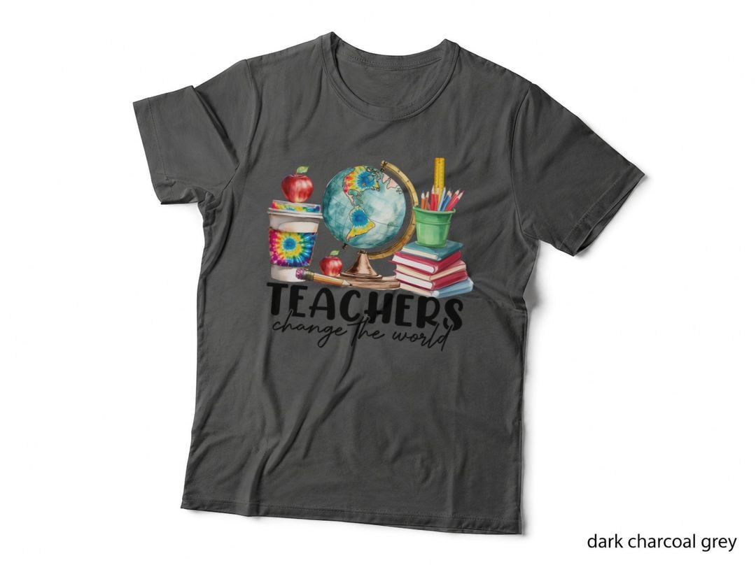 Teachers Change the World Teacher T-Shirt, School Supplies Globe Apples Graphic