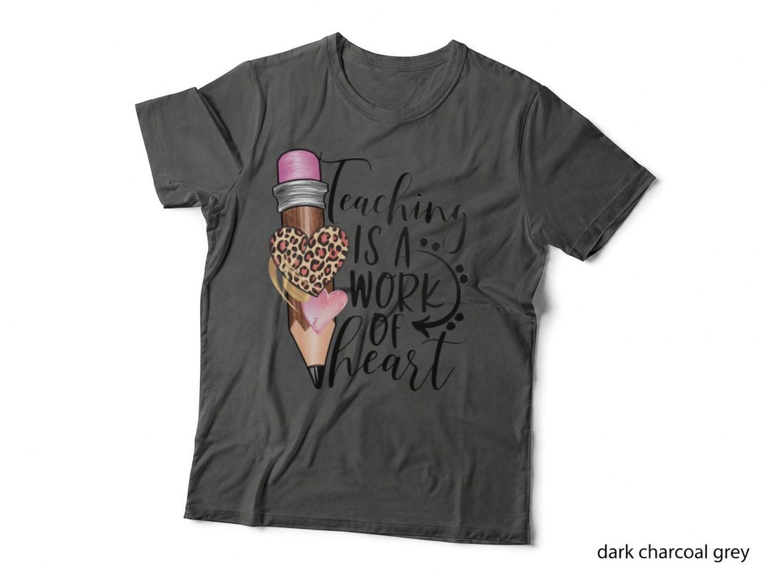 Teaching Is a Work of Heart Teacher T-Shirt, Pencil with Hearts Leopard Print