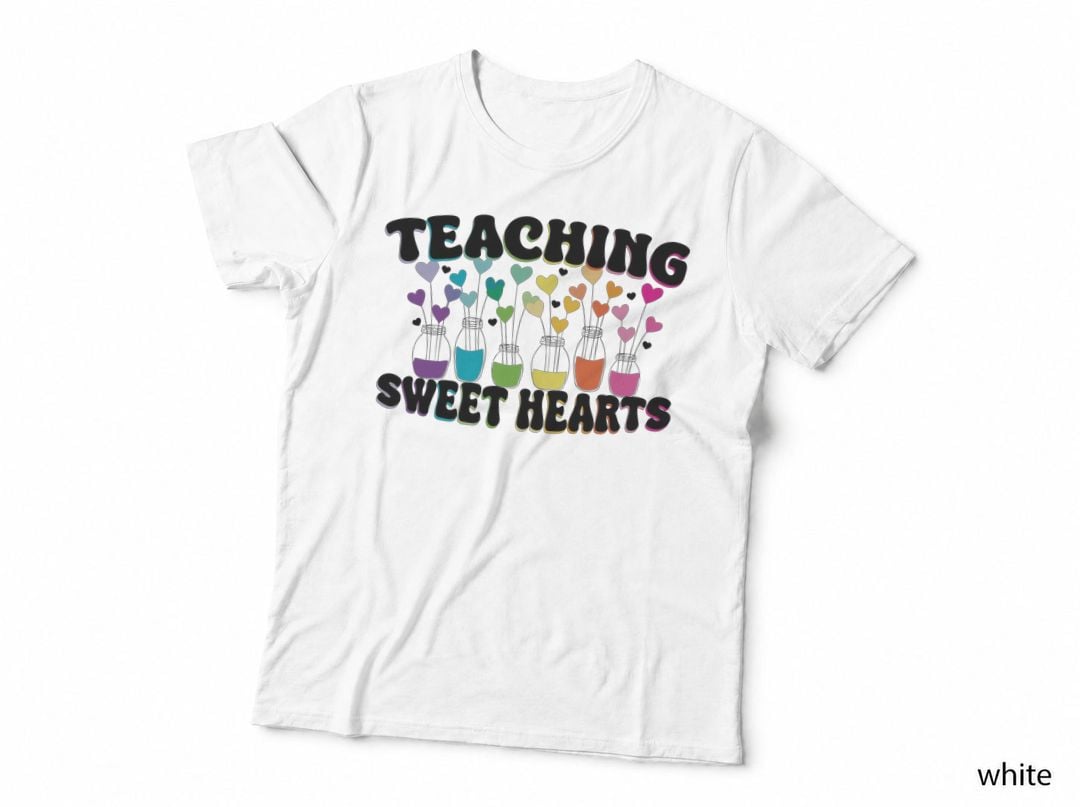 Teaching Sweet Hearts Heart Flowers in Vases Teacher Appreciation T-Shirt