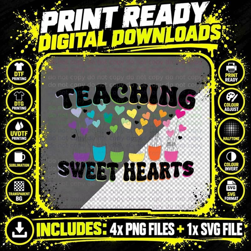 Teaching Sweet Hearts Heart Flowers in Vases Teacher Png SVG Digital Bundle
