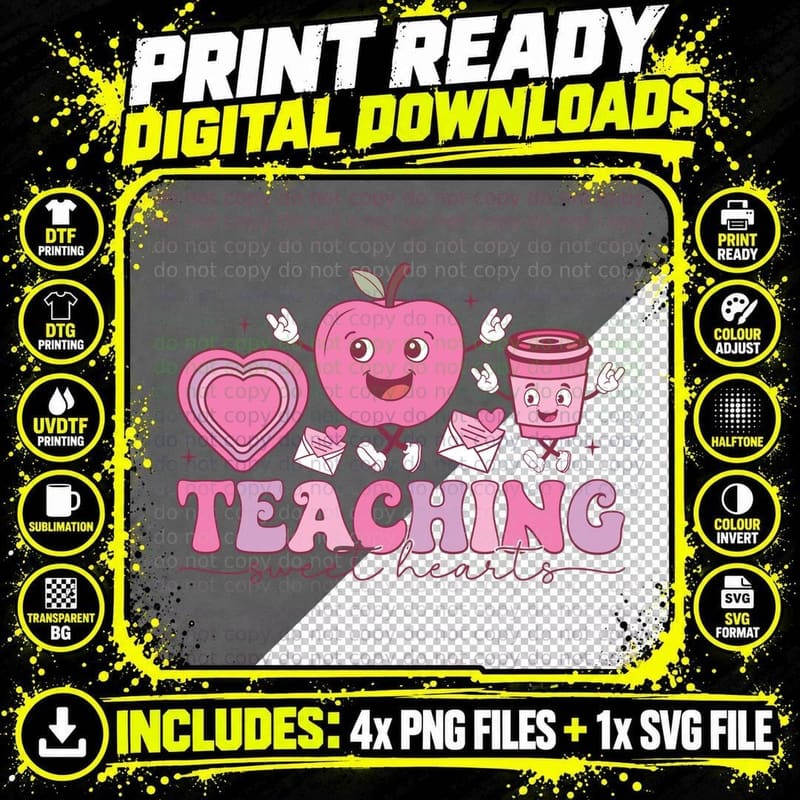Teaching Sweet Hearts Teacher Appreciation Apple Love Png SVG Digital Bundle