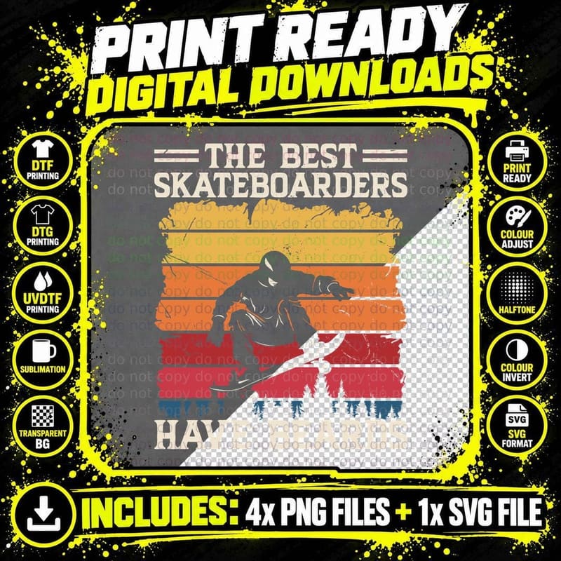 The Best Skateboarders Have Beards Barber T-Shirt Png SVG Digital Bundle