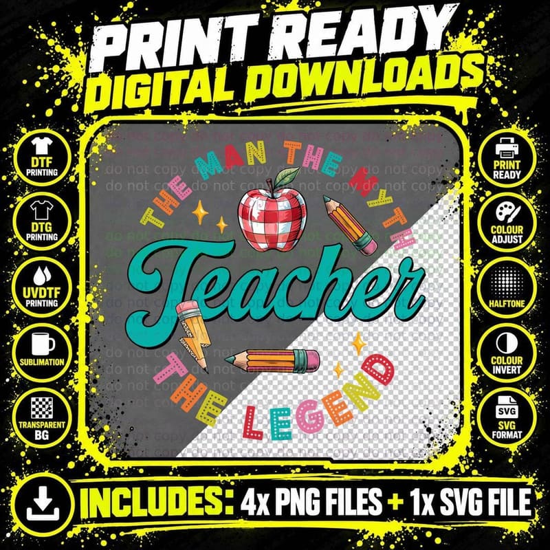 The Man the Myth the Legend Teacher T-Shirt Png SVG Digital Bundle
