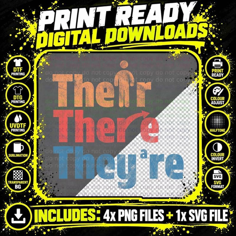 Their There They're Funny English Teacher Gramma Police Png SVG Digital Bundle