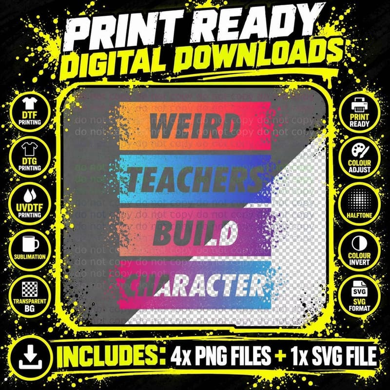 Vintage Funny Teacher Sayings Weird Teachers Build Png SVG Digital Bundle