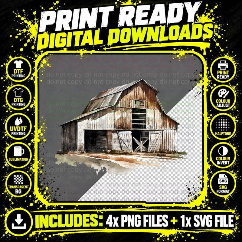 Weathered Barn with Open Doors Farmer T-Shirt Png SVG Digital Bundle