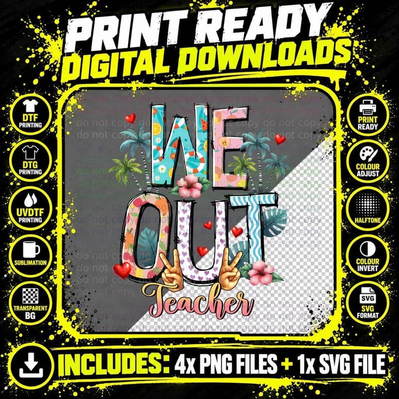 Wet Out Teacher T-Shirt, Tropical Summer Vibes with Palm Png SVG Digital Bundle