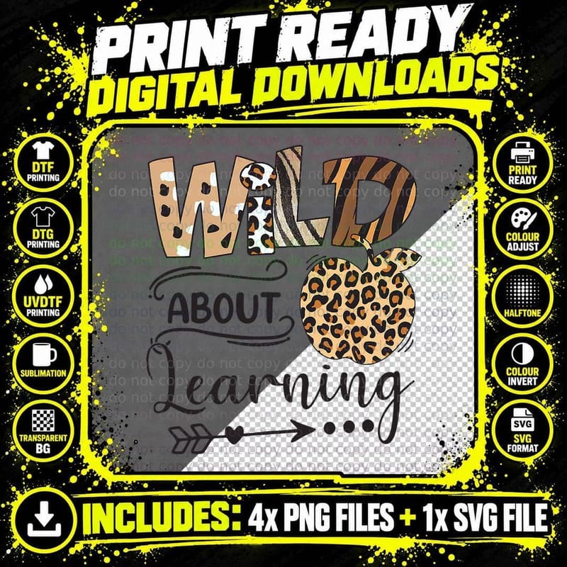 Wild About Learning Teacher Back to School Teaching Png SVG Digital Bundle