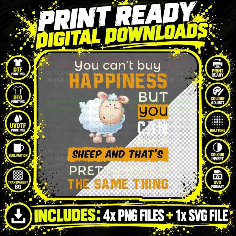 You Can't Buy Happiness Sheep Farm Goat Livestock Farmer Png SVG Digital Bundle