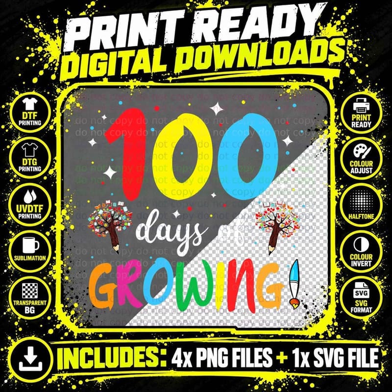100 Days of Growing Art Teacher Happy 100th Day of Png SVG Digital Bundle