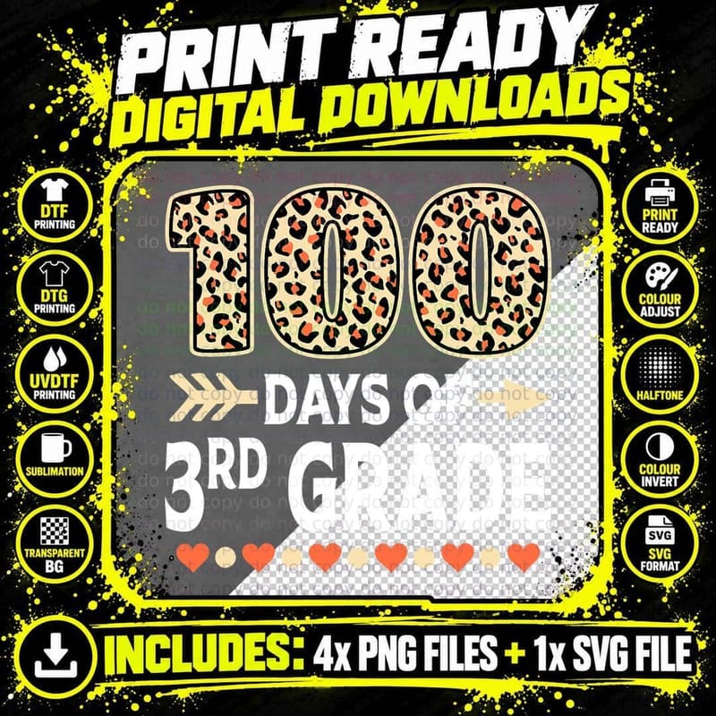 100 Days of Third Grade Teacher 100th Day of School Png SVG Digital Bundle