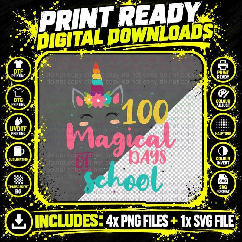 100 Magical Days of School Unicorn Gift Teacher Student Png SVG Digital Bundle