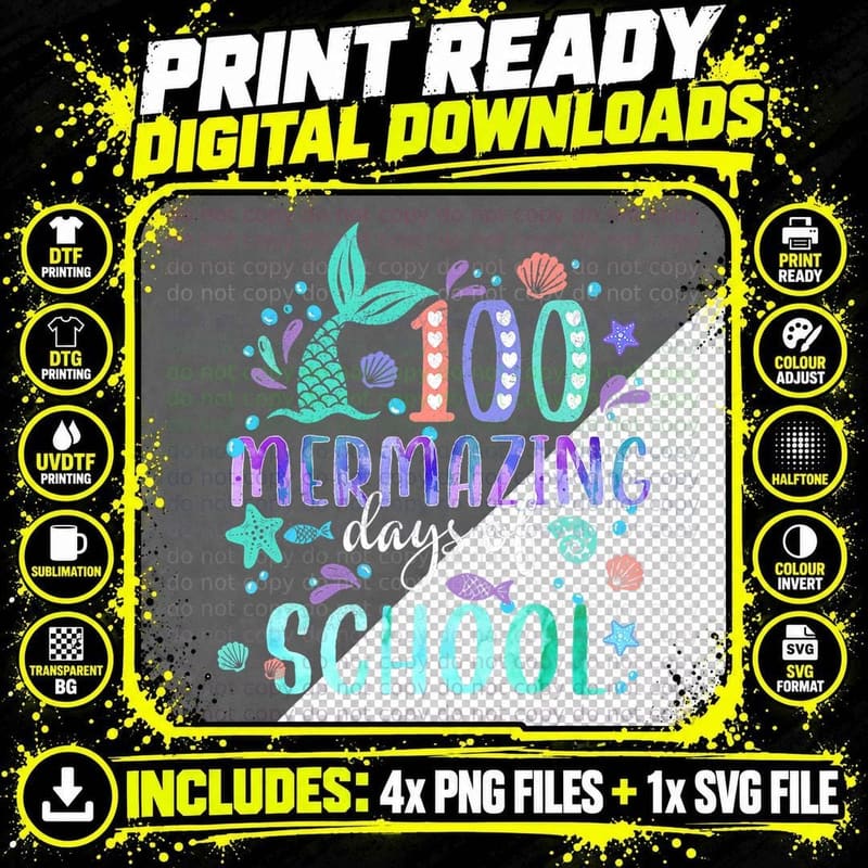 100 Mermazing Days of School Mermaid Tails Girl Teacher Png SVG Digital Bundle
