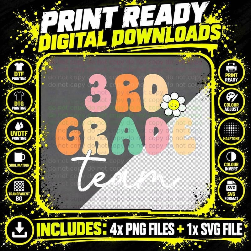3rd Third Grade Team Funny Back to School Teacher T-Shirt Png SVG Digital Bundle