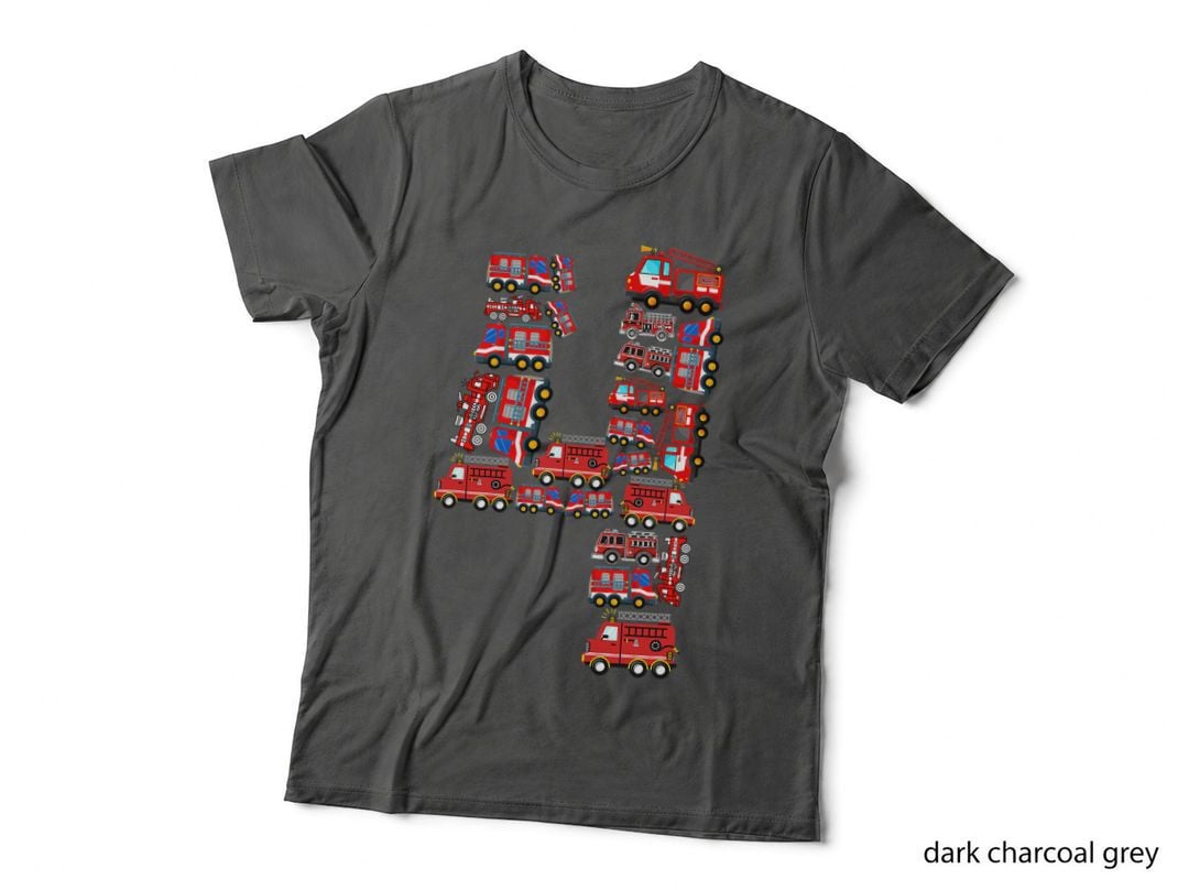 4th Fourth Birthday Firefighter Kids Tee Fire Trucks Lover T-Shirt