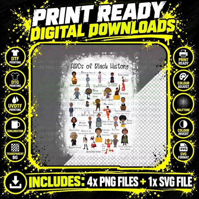 Abcs of Black History Month Pride Women Men Teacher Gift Png SVG Digital Bundle