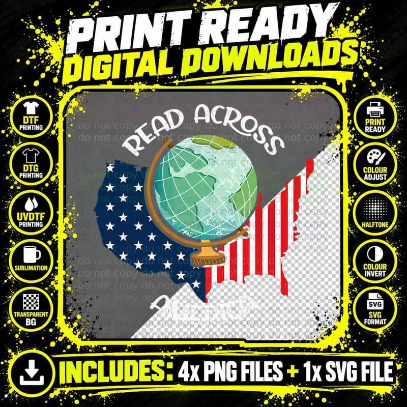 Across America - We Read Global Reading Lover Teacher Png SVG Digital Bundle