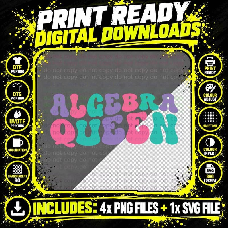 Algebra Queen Girls or Math Teacher T-Shirt Png SVG Digital Bundle
